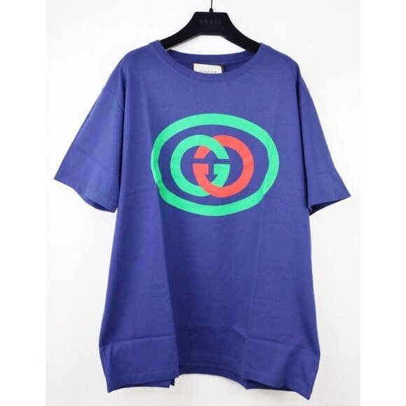 NWT Gucci Oversized Cotton Oval Interlocking GG Logo Blue T-Shirt size L - Picture 5 of 16